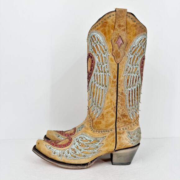 Corral Womens A4235 Western Mid Calf High Boots US 9 M Sand Brown Cowhide GUC - Picture 8 of 14